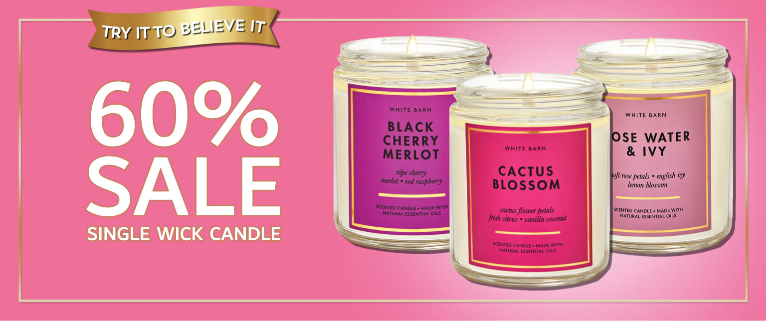 60 Bath and Body Works SALE on candles with an extra discount coupon